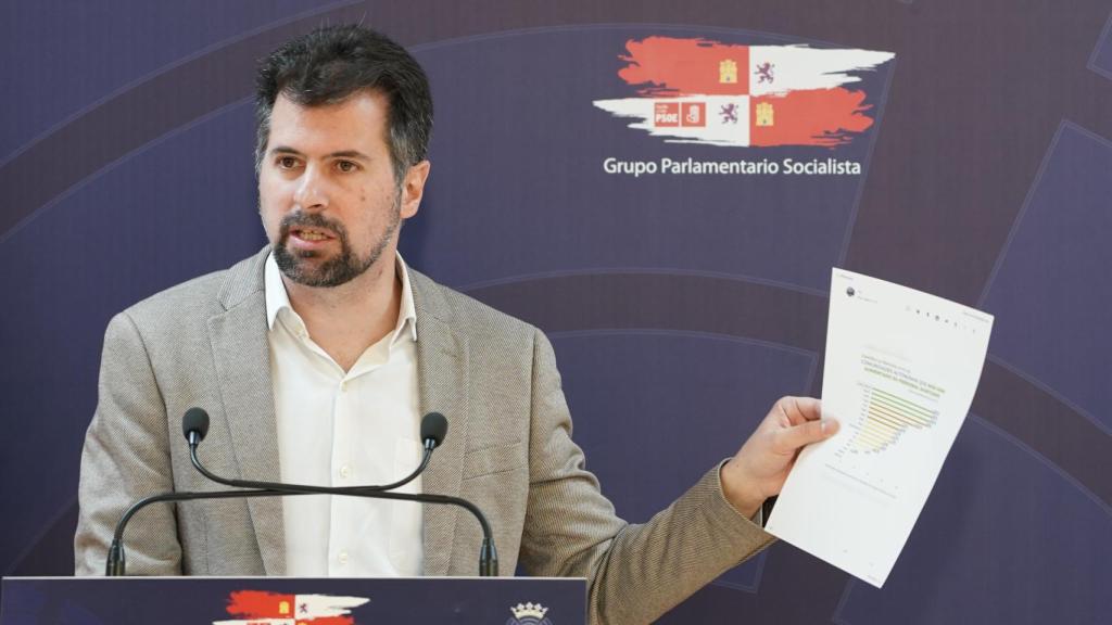 El secretario general del PSCyL, Luis Tudanca, durante su comparecencia de este lunes en las Cortes.