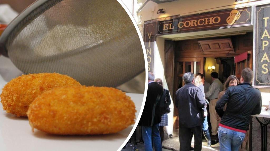A la derecha, la entrada del establecimiento y a la izquierda, las míticas y más famosas croquetas de Valladolid