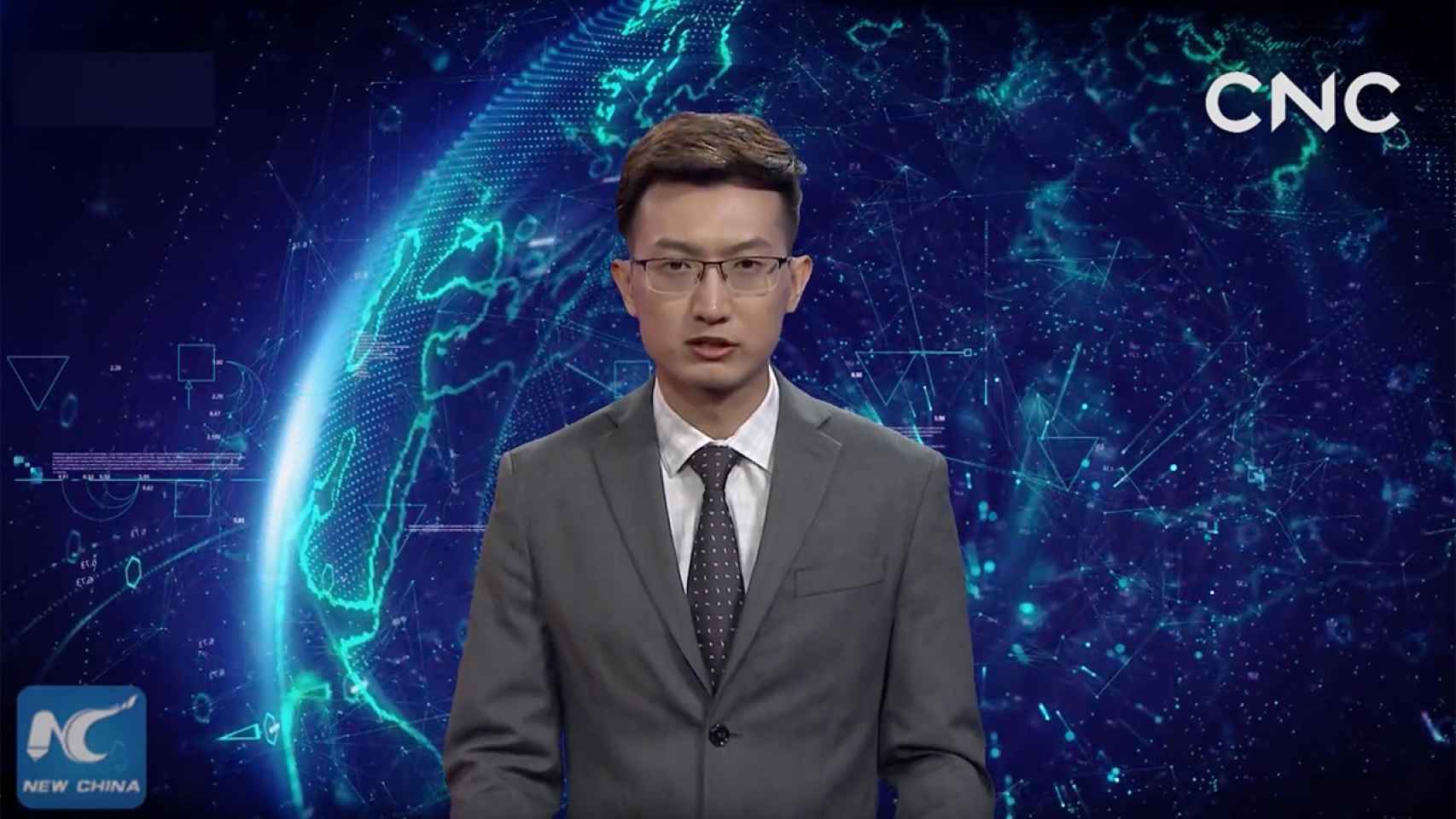 Qiu Hao, presentador creado por IA por la agencia china Xinhua en 2018.