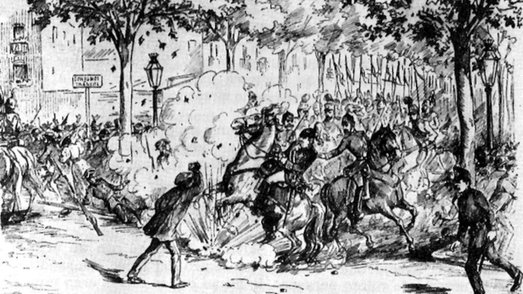 Ilustración del atentado contra el general Arsenio Martínez Campos (1893)