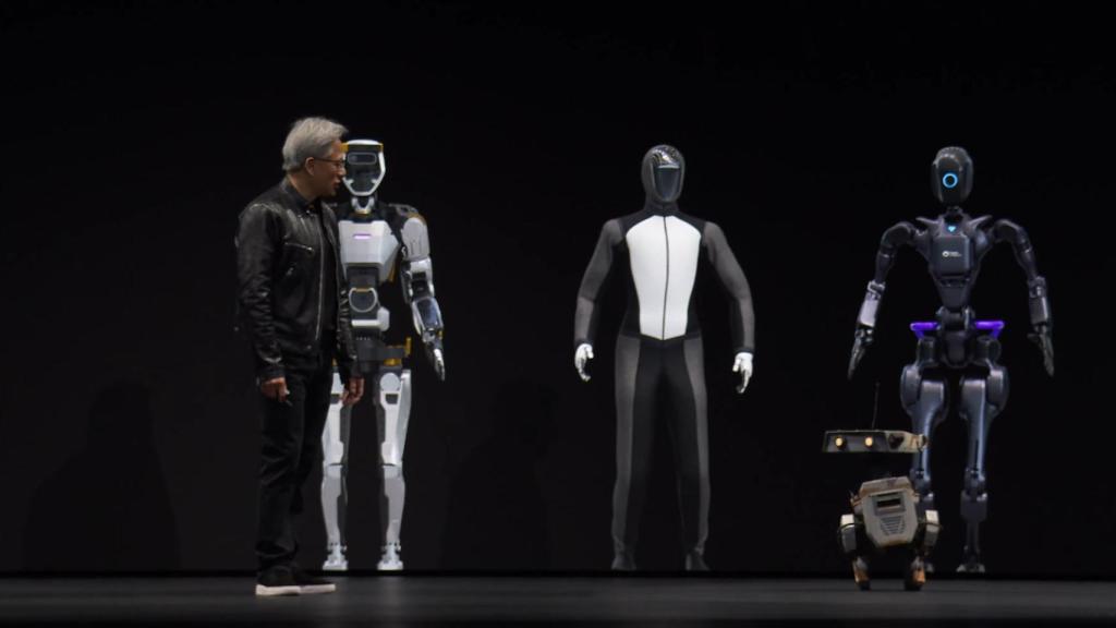 Jensen Huang, CEO de NVIDIA con un robot de Disney