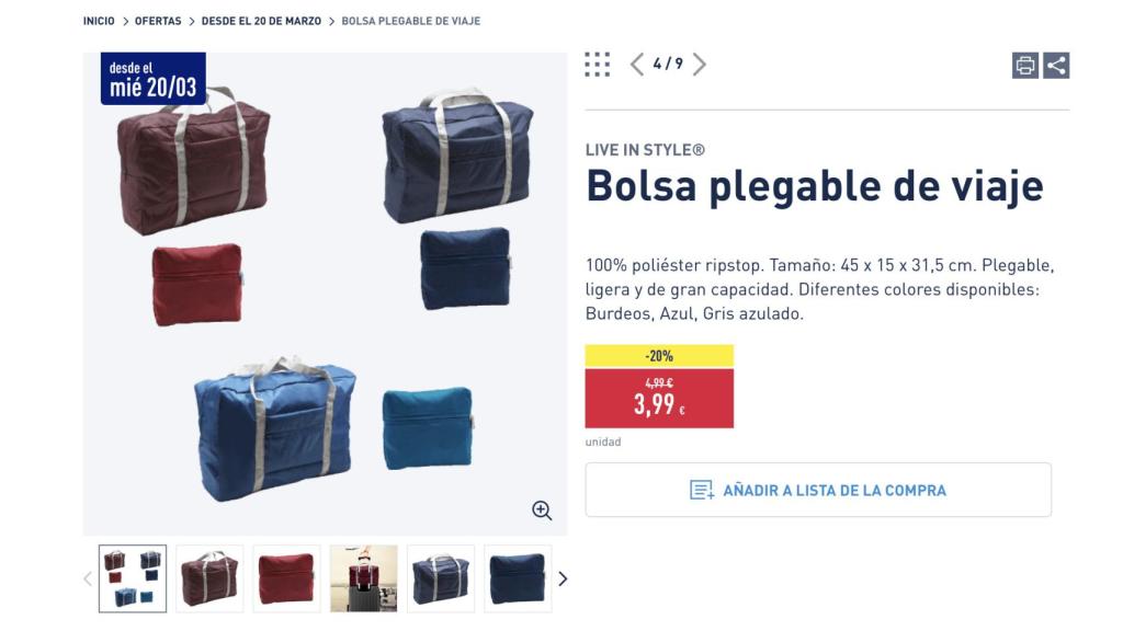 Bolsa plegable de viaje.