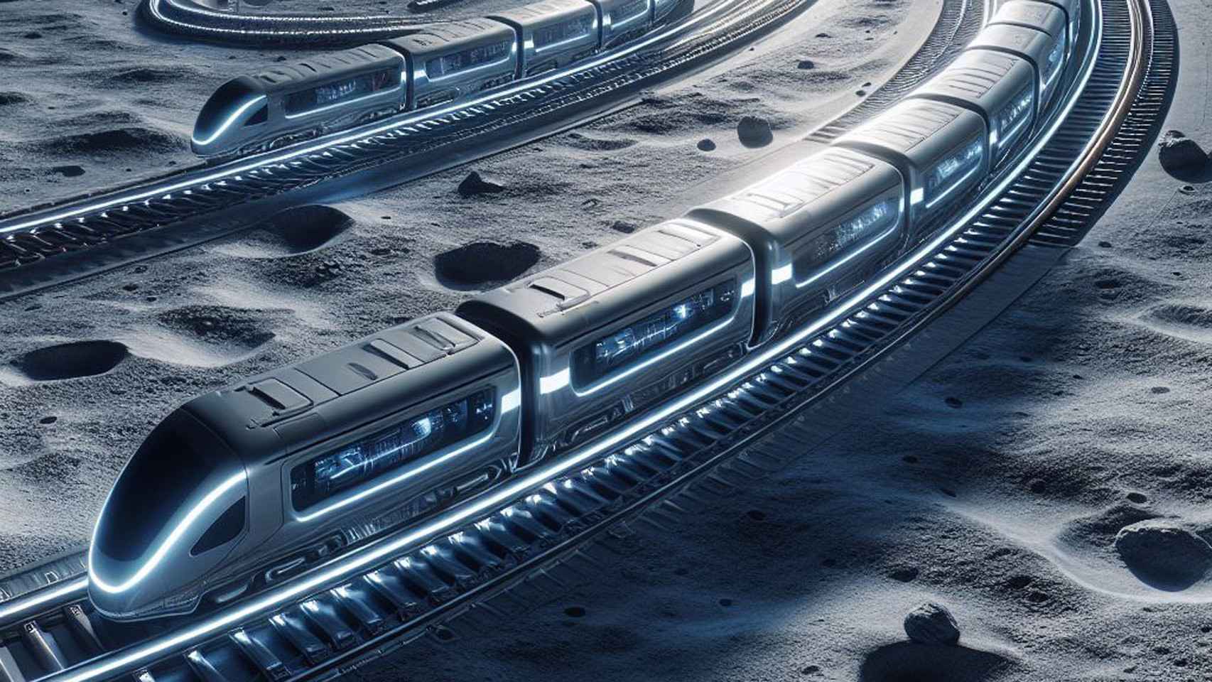 Imagen generada por IA que representa un tren en la Luna.