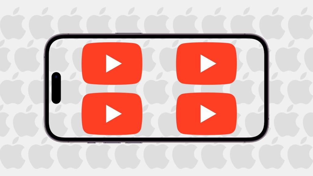 Fotomontaje con un iPhone y los logos de YouTube y Apple.