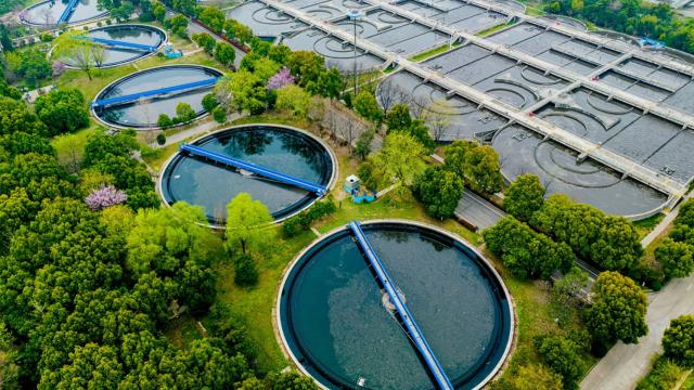 Tratamiento de aguas residuales en una planta.