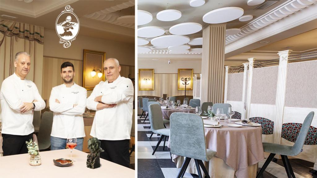 A la izquierda: Quini, su hijo Iván, responsable del Gastrobar, y Carlos. A la derecha una imagen del restaurante