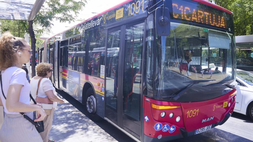 Autobús de Tussam en una parasda.