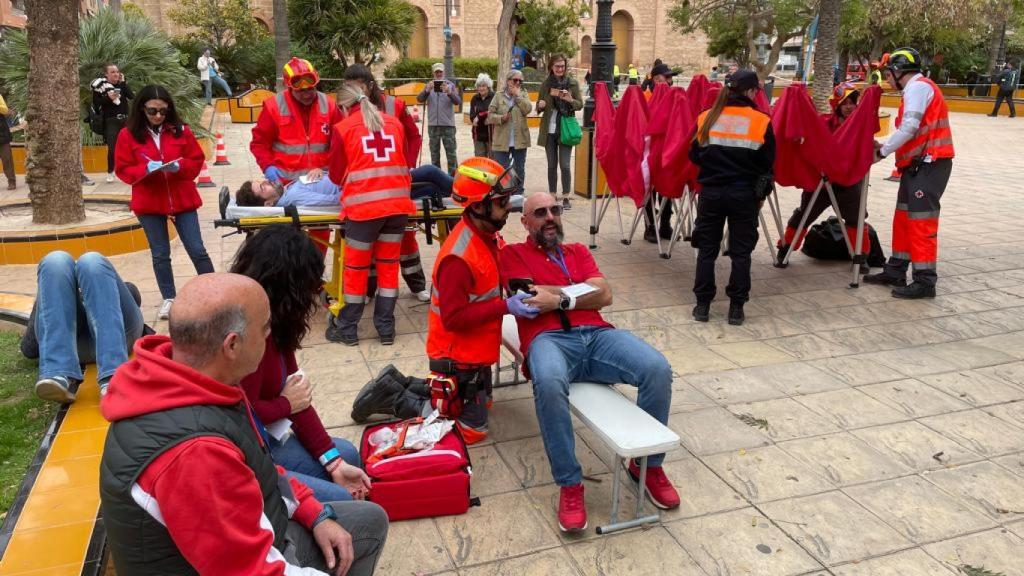 El simulacro en la Plaza de la Constitución.