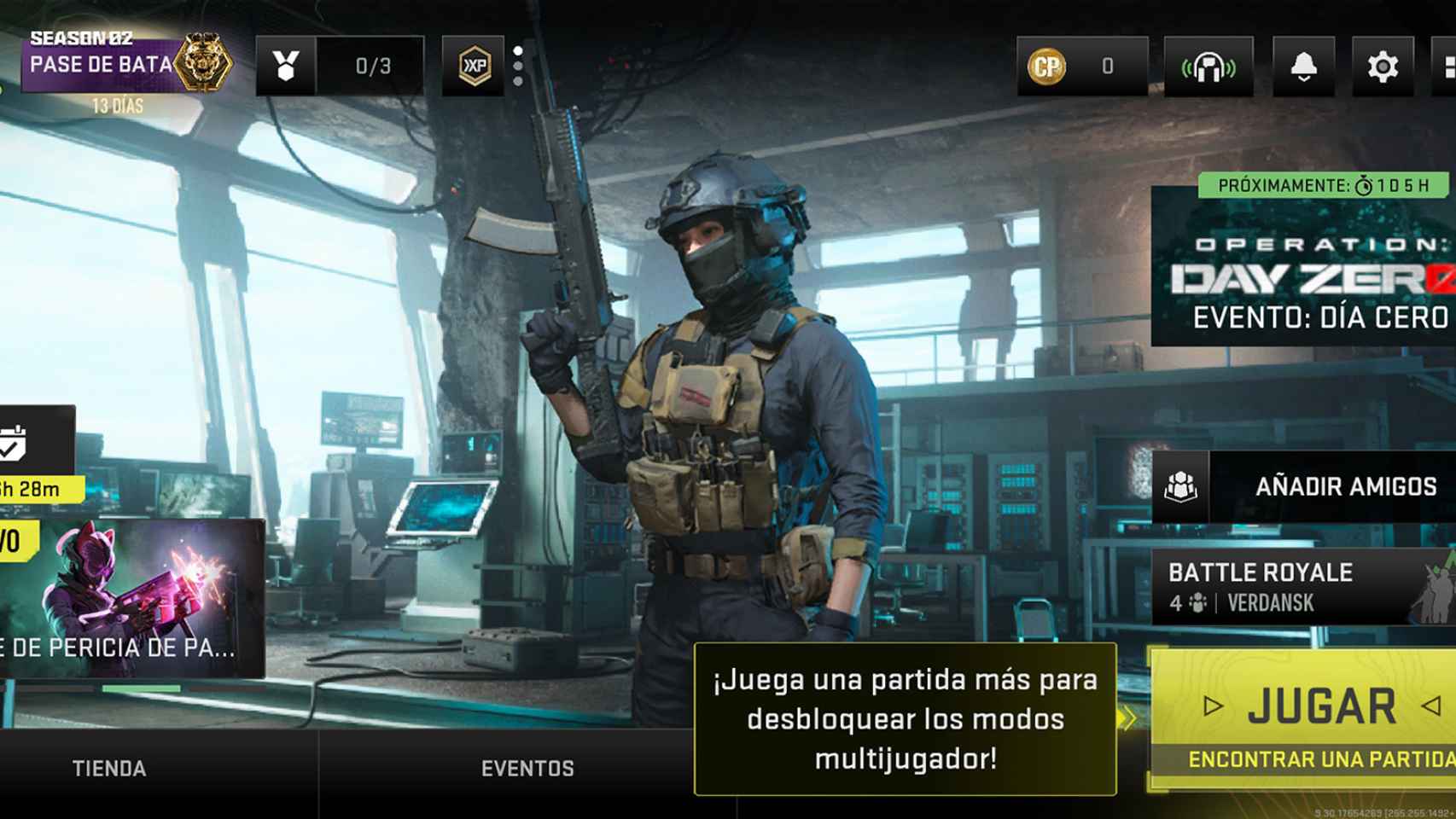 Imagen de la pantalla de inicio de Call of Duty: Warzone Mobile