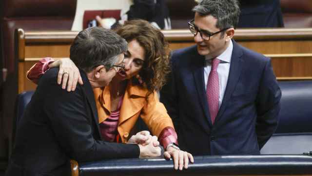 María Jesús Montero, Félix Bolaños y Patxi López este jueves durante el pleno del Congreso.