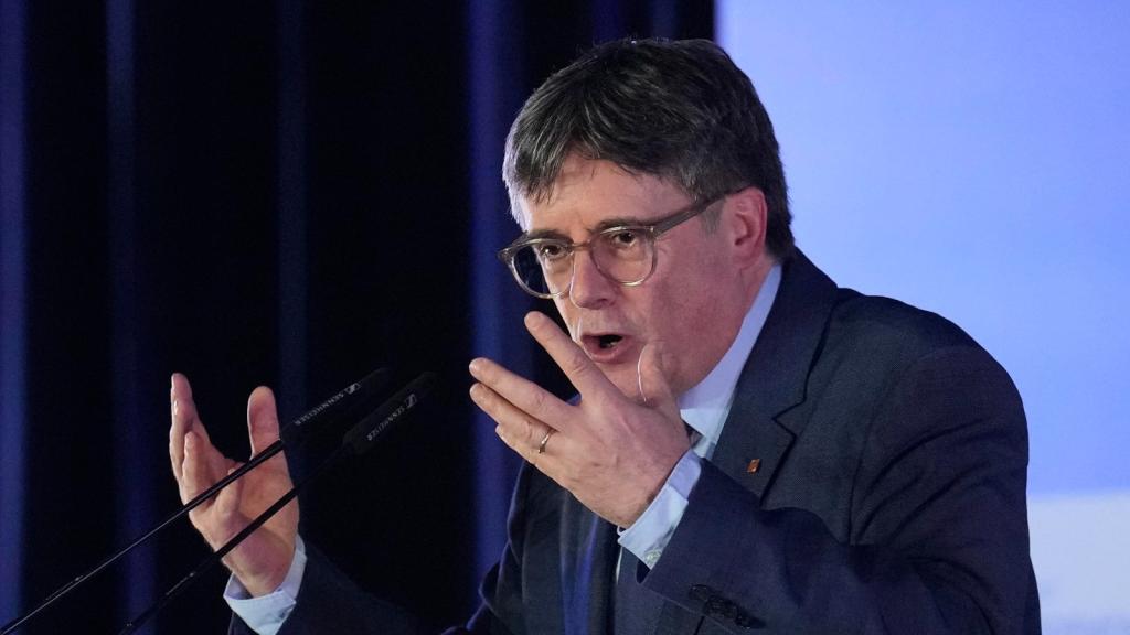 Carles Puigdemont, este jueves, durante su mitin en Elna (Francia).