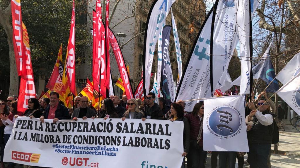 Empleados de banca durante una manifestación reciente.