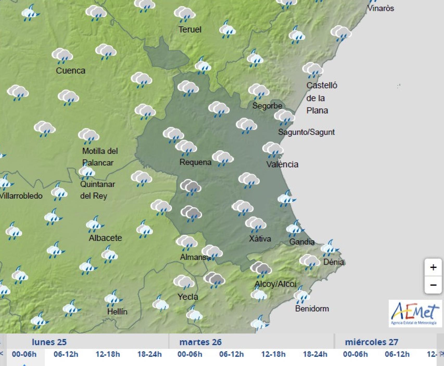 Predicción del tiempo para el lunes 25 de marzo en la provincia de Valencia. Aemet