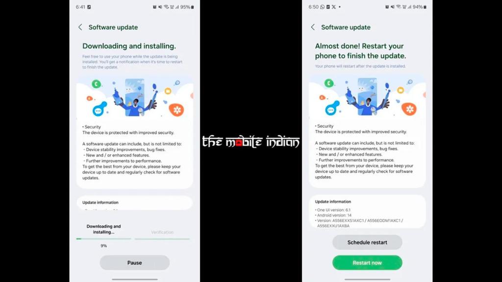 Imagen del proceso de actualización en el Samsung Galaxy A55