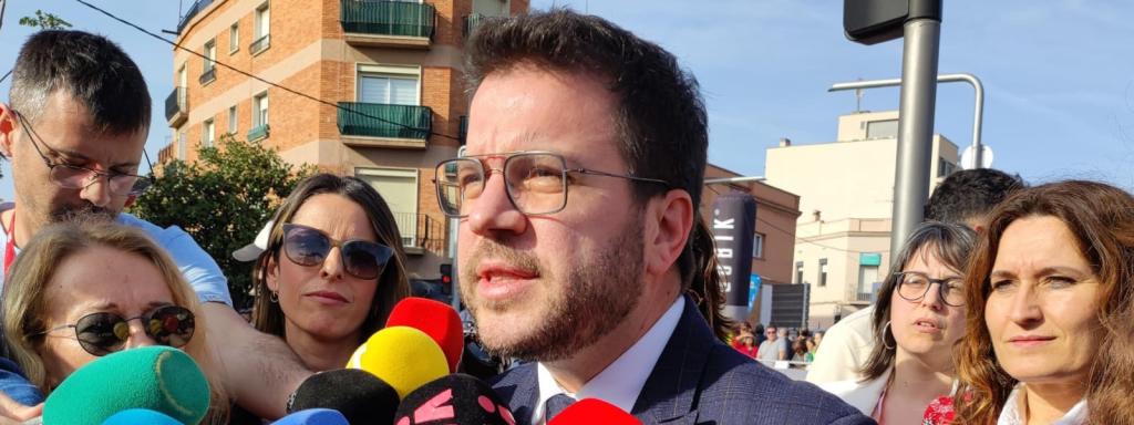 El presidente de la Generalitat, Pere Aragonès, en declaraciones en Viladecans (Barcelona)