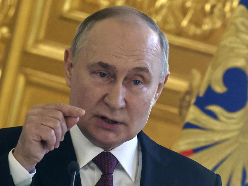 El presidente ruso, Vladímir Putin, este sábado durante su alocución en televisión tras el atentado islamista en Rusia.