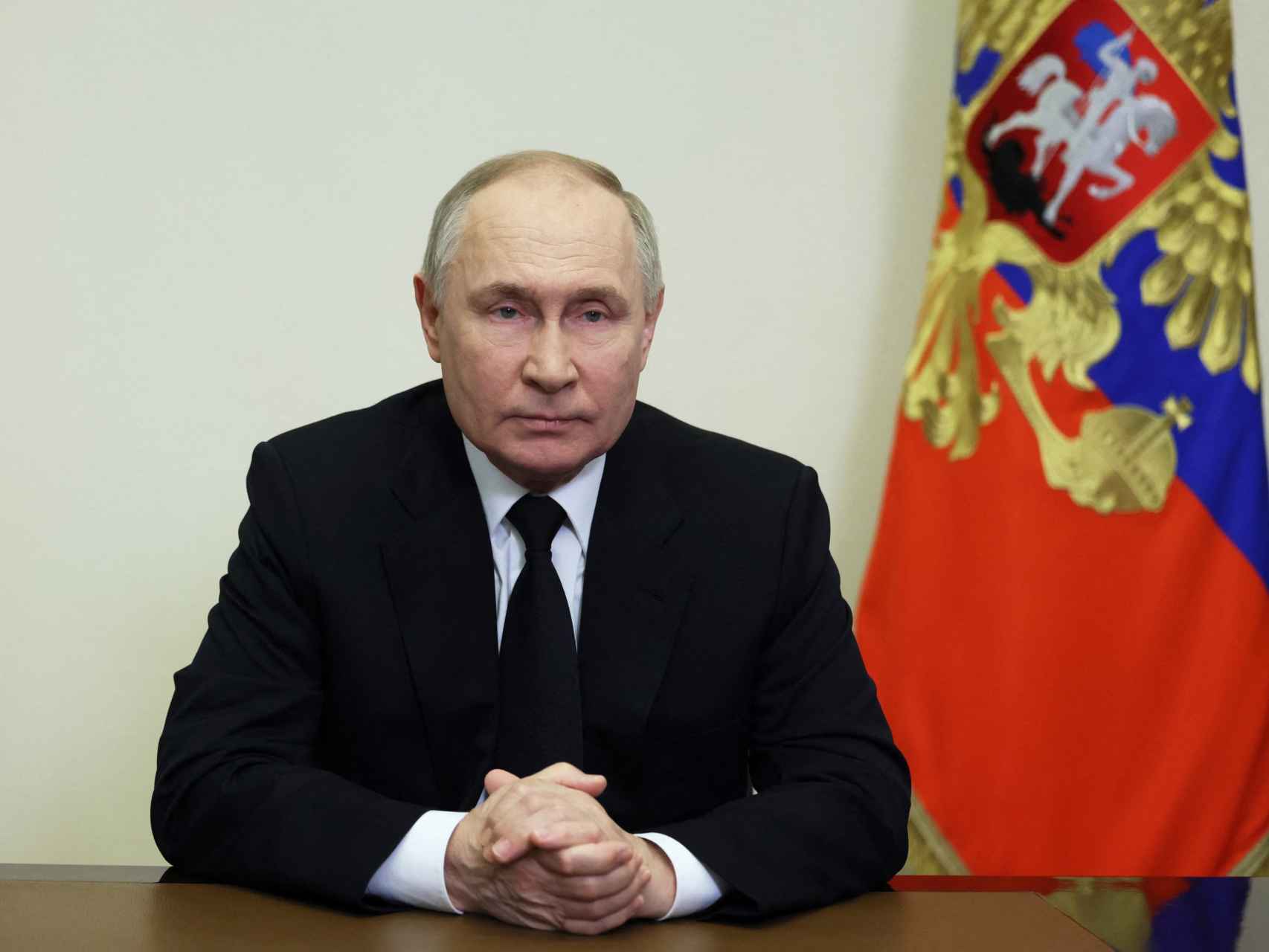 Vladimir Putin, este sábado, durante su discurso a la nación tras los atentados de Moscú.