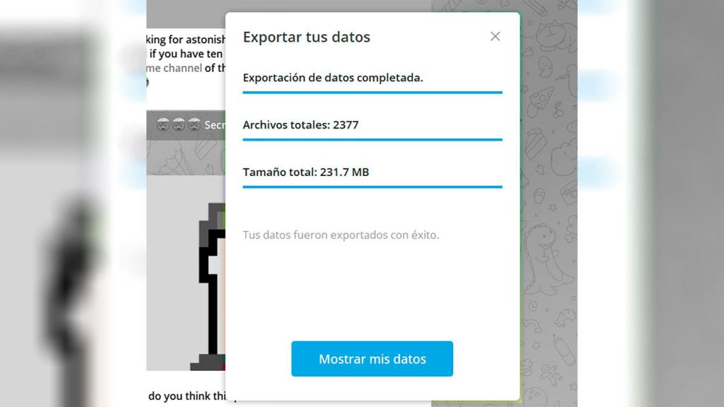 Imagen con el resumen de los datos exportados