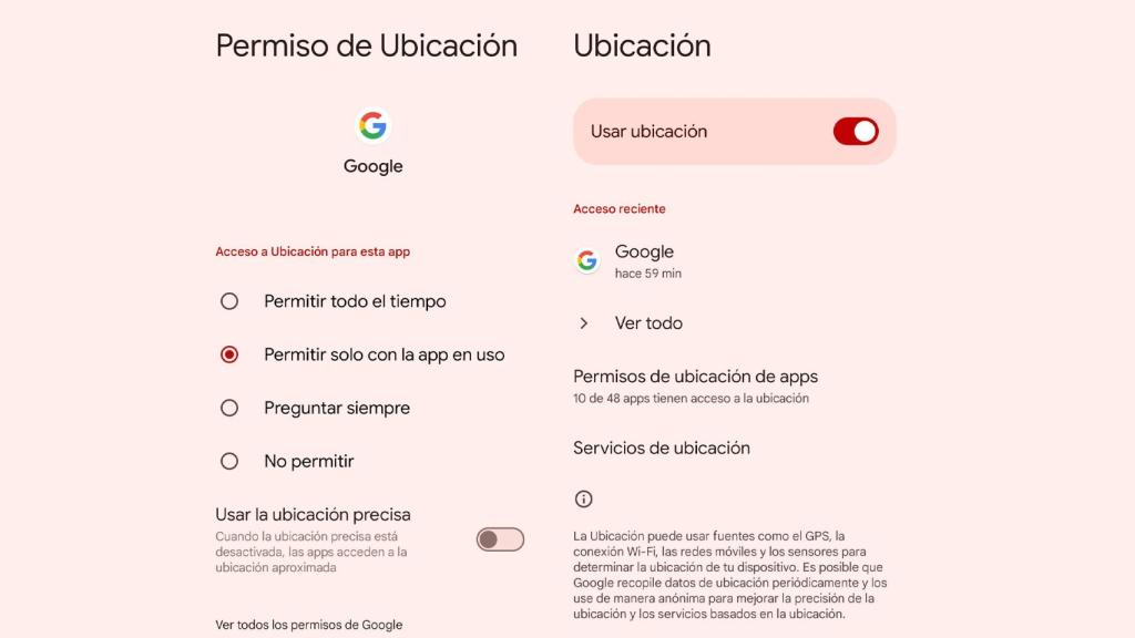 Ubicación reciente y permisos