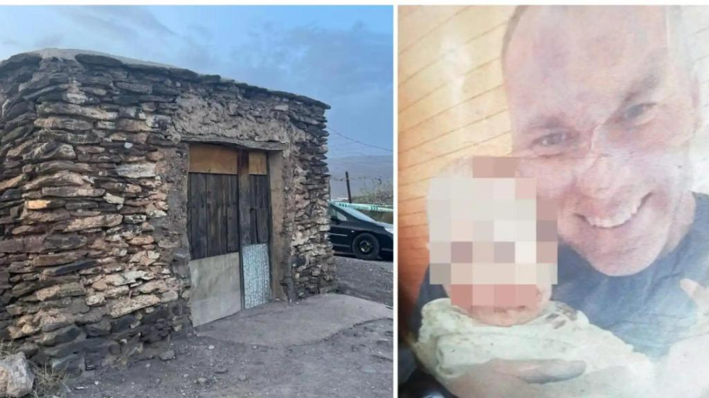 A la izquierda, la casa de la finca agrícola de Alboloduy donde residía Ionel Cristian Rupa. A la derecha una imagen del autor del último crimen de violencia vicaria, sujetando a una de sus hijas.