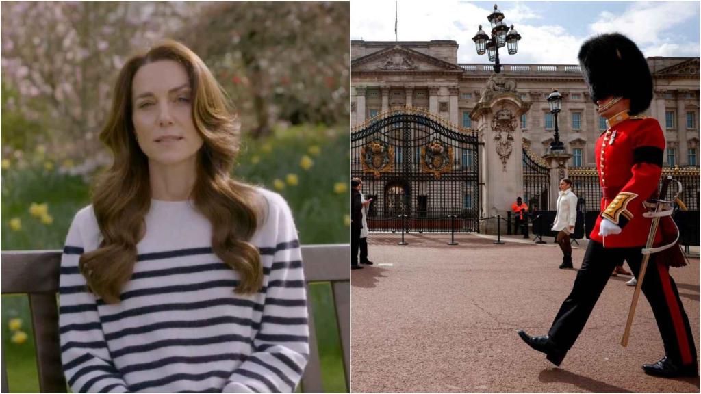 A la izquierda, la princesa de Gales, Kate Middleton y, a la derecha, el Buckingham Palace.