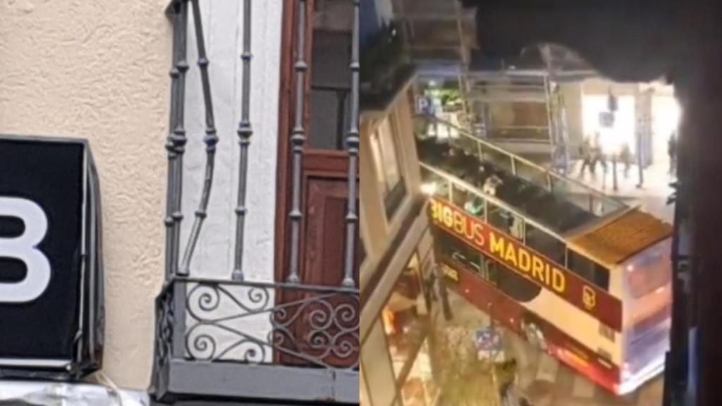 El autobús y el balcón dañado.