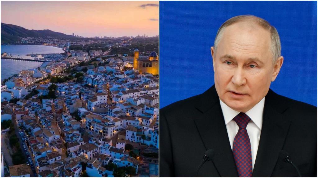 A la izquierda, la playa conocida como el 'Santorini' de España, y a la derecha, el presidente ruso Vladímir Putin.