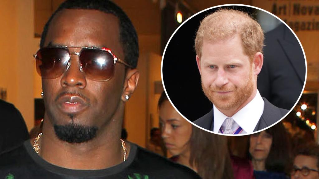 El rapero Sean 'Diddy' Combs junto a una imagen del príncipe Harry de Inglaterra en un fotomontaje de EL ESPAÑOL.