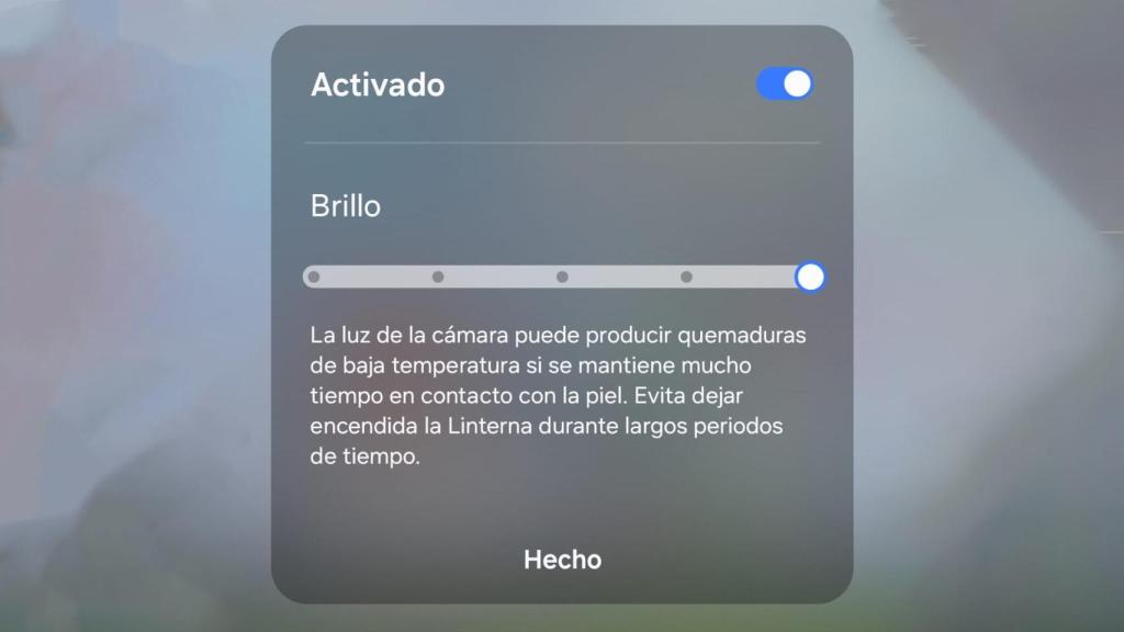 Intensidad de la linterna en Samsung