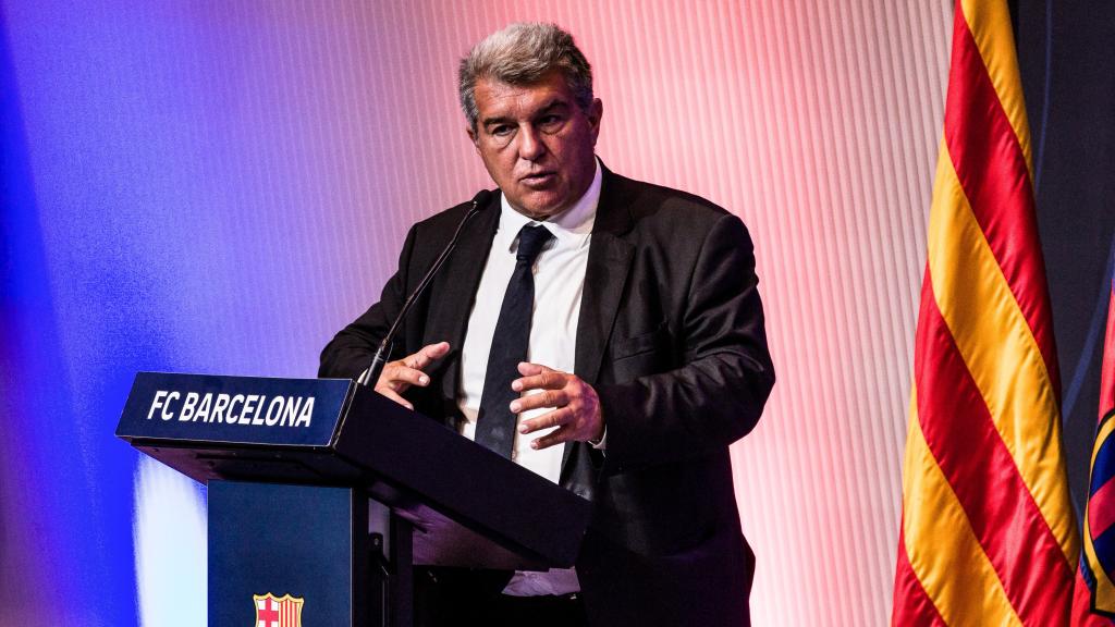 Joan Laporta interviene durante un acto del FC Barcelona