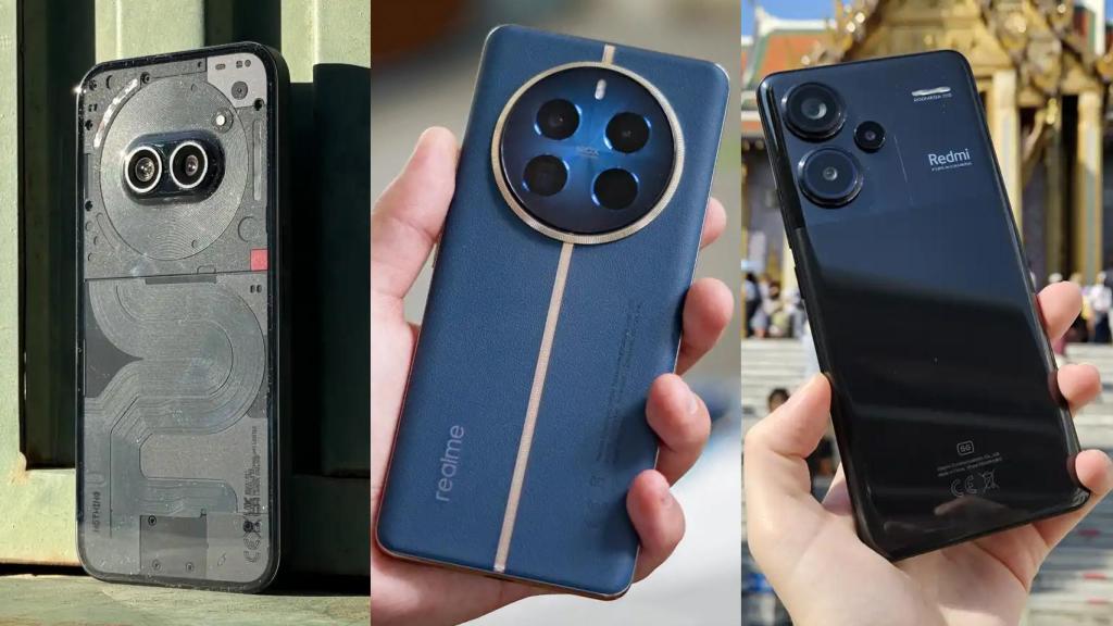Móviles de gama media (Nothing Phone 2a, realme 12 Pro+ y Redmi Note 13 Pro 5G)