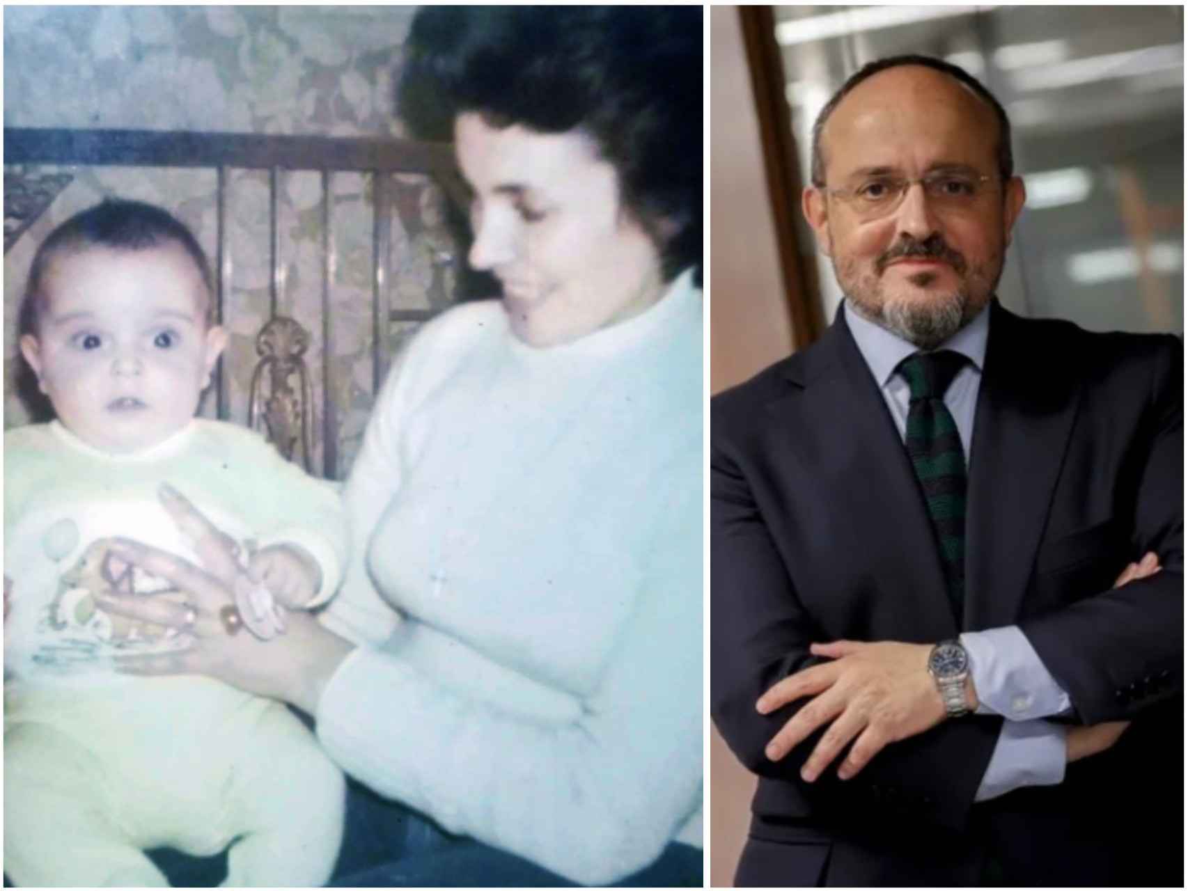 A la izquierda, Alejandro Fernández de bebé junto a su madre, Isolina. A la derecha, en una imagen reciente.