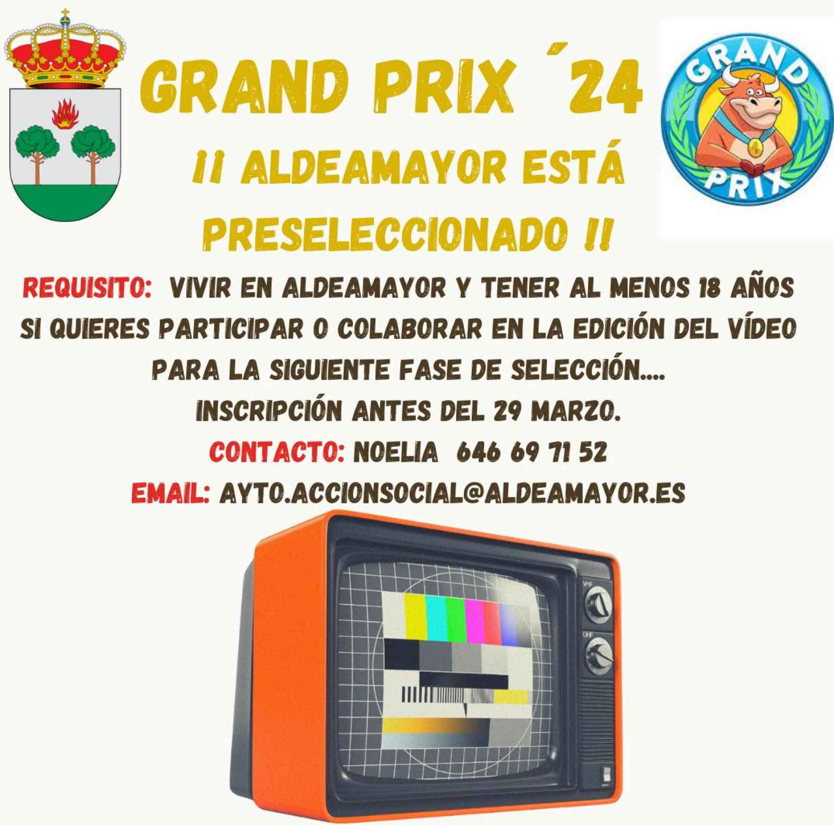 Convocatoria de Aladeamayor para grabar un vídeo para el Grand Prix