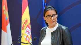La secretaria de Organización del PSCyL, Ana Sánchez, en la rueda de prensa de este miércoles en las Cortes.