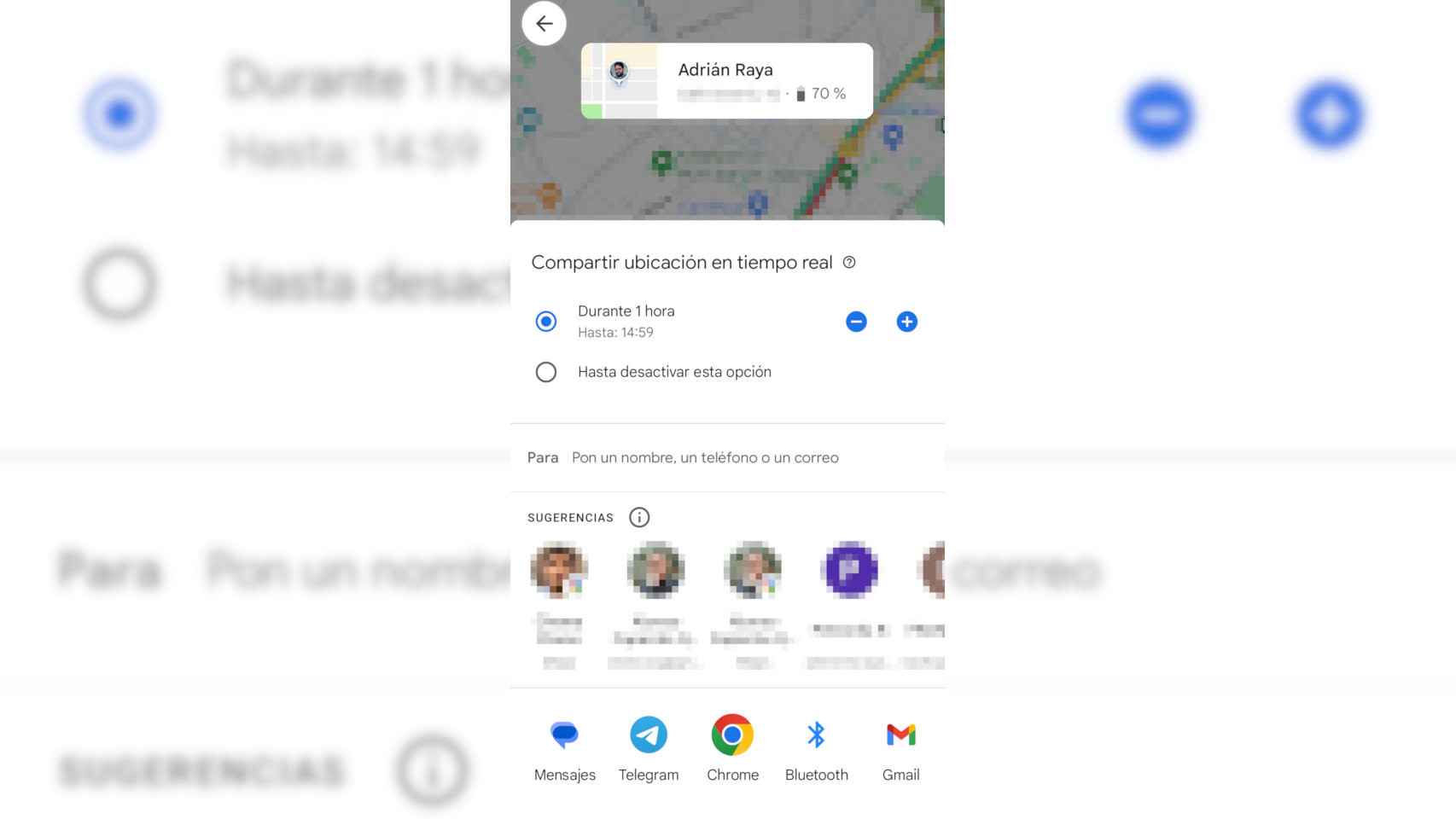 Opciones para compartir la ubicación de Google Maps