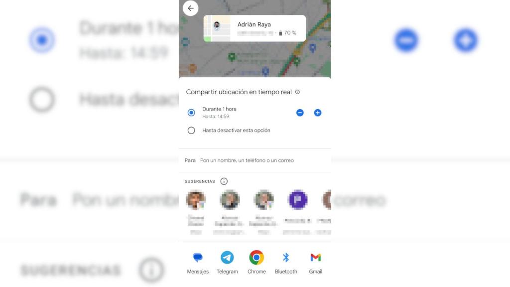 Opciones para compartir la ubicación de Google Maps