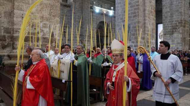 El arzobispo de Valladolid y presidente de la Conferencia Episcopal, Luis Argüello, en la bendición de las palmas de Domingo de Ramos.