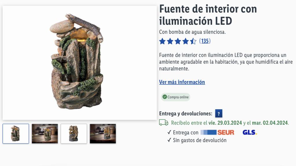 Fuente de interior con luz.