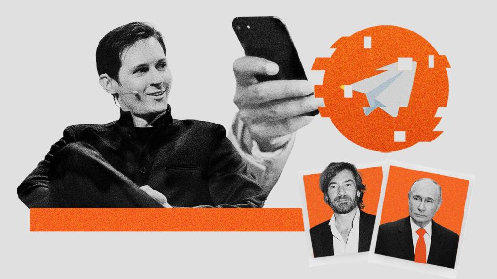 A la izquierda, Pável Dúrov, el fundador de Telegram. En las imágenes de la derecha, el juez de la Audiencia Nacional, Santiago Pedraz, y Vladimir Putin.