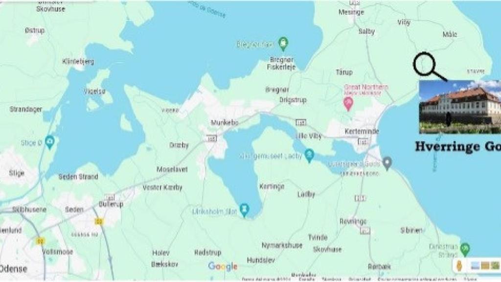 Localización de la finca Hverringe Gods, al norte de Kerteminde