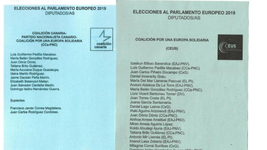 Listas de Coalición canaria y PNV, unidas en la coalición Ceus para las europeas de 2019.