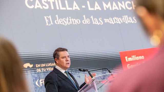Page durante la inauguración del estand de Castilla-La Mancha en FITUR 2024.