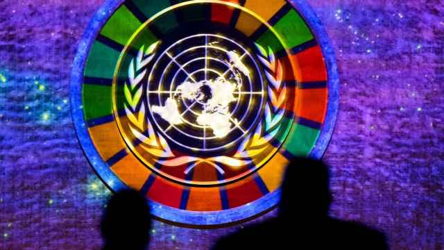 Insignia ODS durante la Cumbre de 2023 sobre los ODS (ONU).