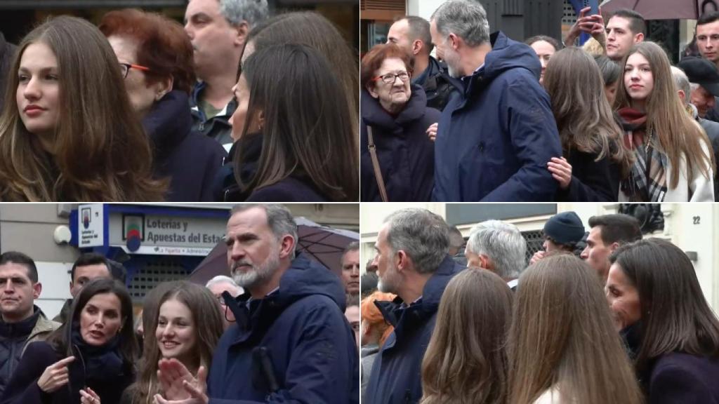 Los Reyes y sus hijas en una procesión de Semana Santa en el centro de Madrid.