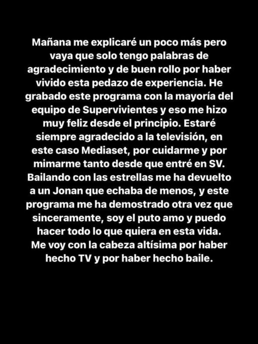 Pantallazo de la historia de Jonan Wiergo en Instagram.
