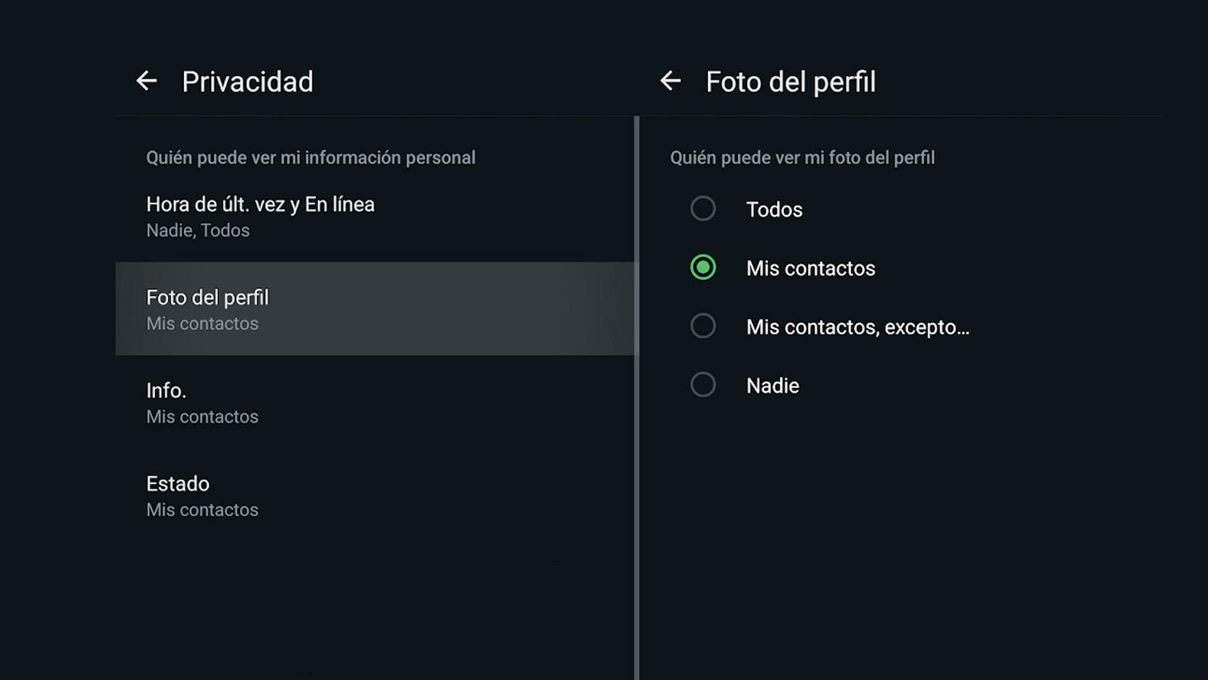 Privacidad de la foto de perfil en WhatsApp