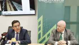 El presidente y el director general de Caja Rural de Soria, Carlos Martínez y Domingo Barca, presentan los resultados financieros de la entidad, correspondientes al ejercicio 2023.