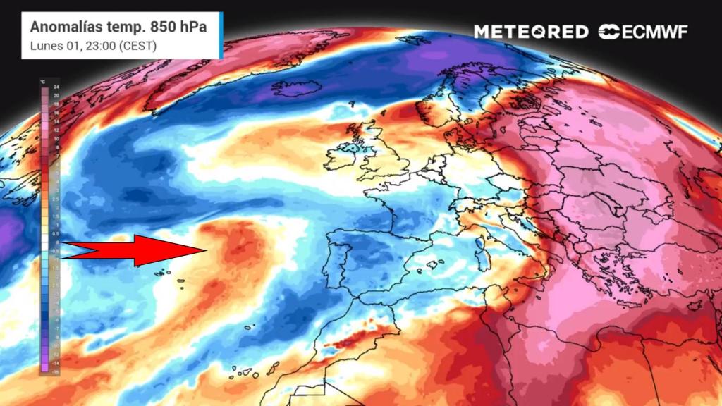 Las masas de aire cálido que se acercan a la Península. Meteored.