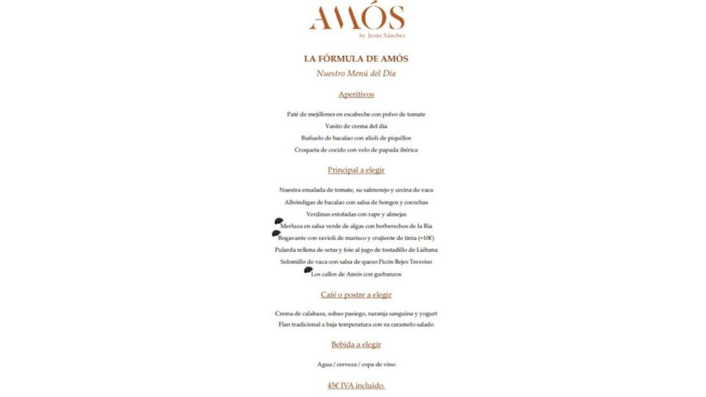 El menú de la Fórmula de Amós.
