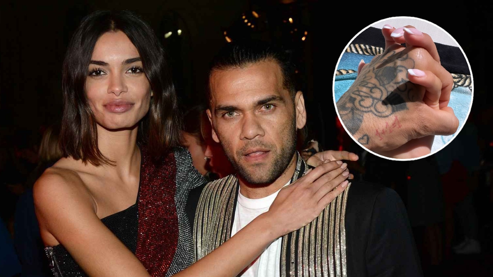 Joana Sanz y Dani Alves, junto a la imagen que ha subido la modelo de los dos, en un fotomontaje de El Español.